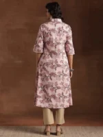 Pink Printed Cotton A-Line Kurta - Image 3