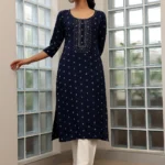 Blue Woven Design Cotton Straight Kurtas