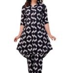 Women's Printed Black Cord-Set Kurta with Pant, Easy to Wear, Lightweight, Breathable, Stylish & Comfortable, All-Day Comfort and Durability_S