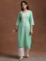 Green Yoke Design Rayon Straight Kurta - Image 2