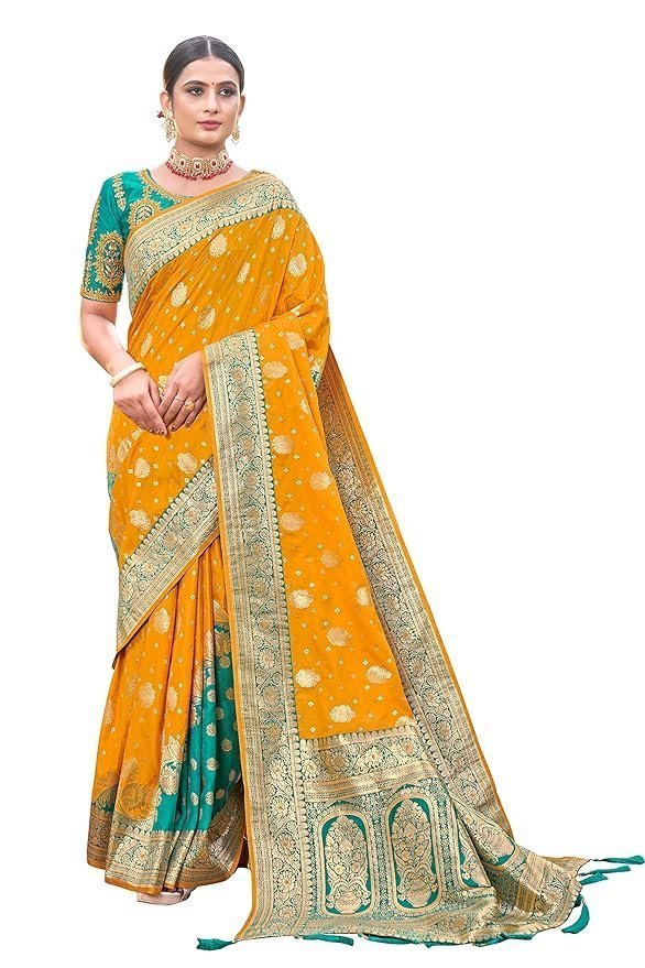 91x8i1v5URL._SY879_.jpg adorable woven pattern Banarasi Silk saree for women with Blouse Piece - Image 1