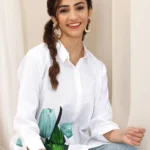 White Cotton Blend Straight Short Kurti